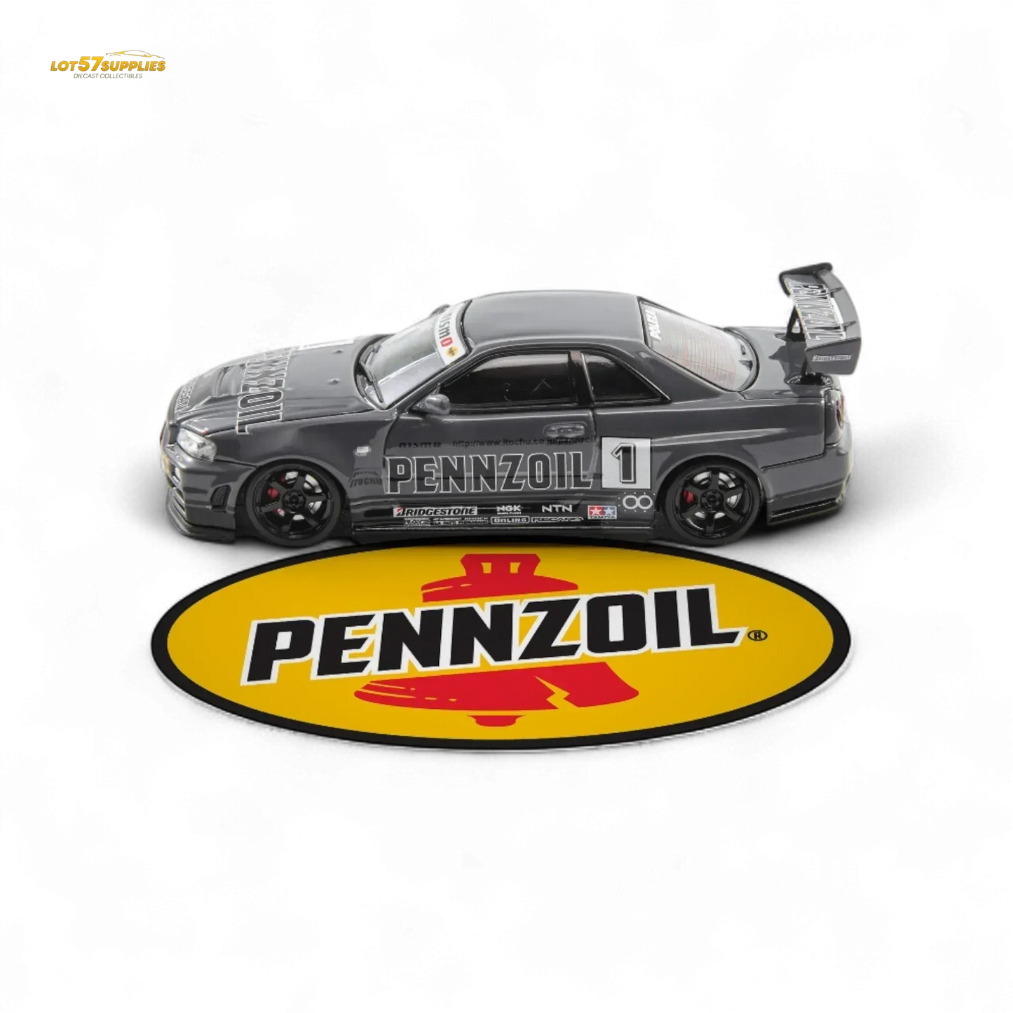 Fast Speed FS 1:64 Skyline GT-R R34 Nismo Z-Tune Pennzoil #1 – Grey (Foshan AIT Exhibition Edition) - ToylandEU