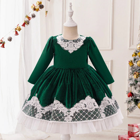 Festive Baby Girls Costume Dress Deer Themed Green Bow For Christmas Party - ToylandEU