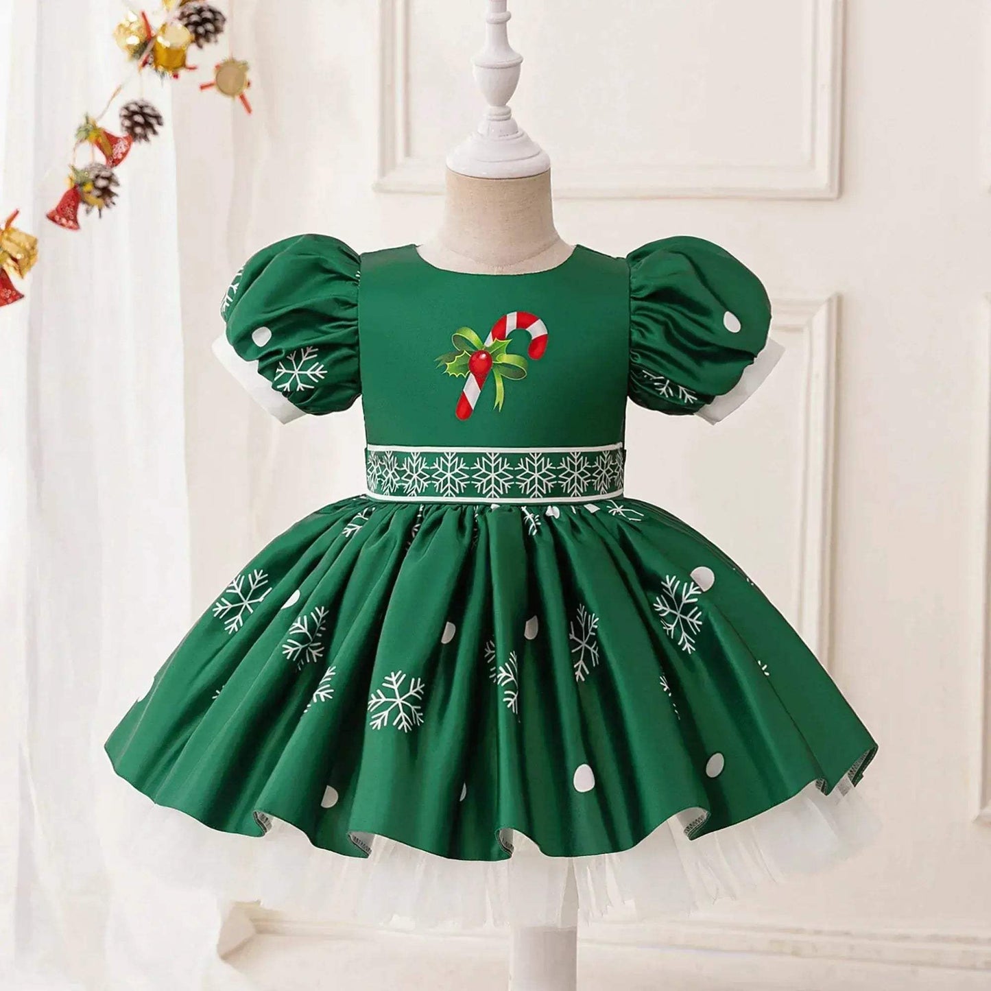 Festive Baby Girls Costume Green Bow Dress Toyland EU - ToylandEU™