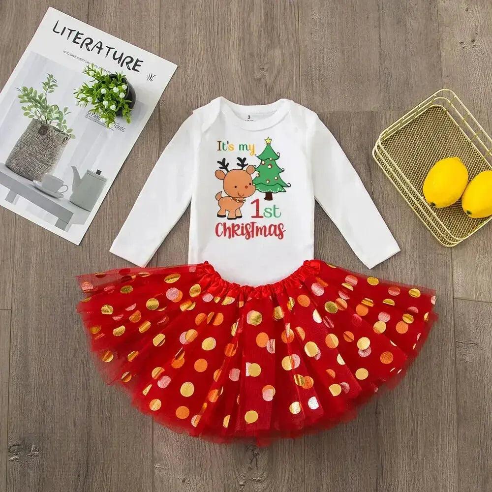 First Christmas Baby Romper Tutu Set Deer Print - ToylandEU™