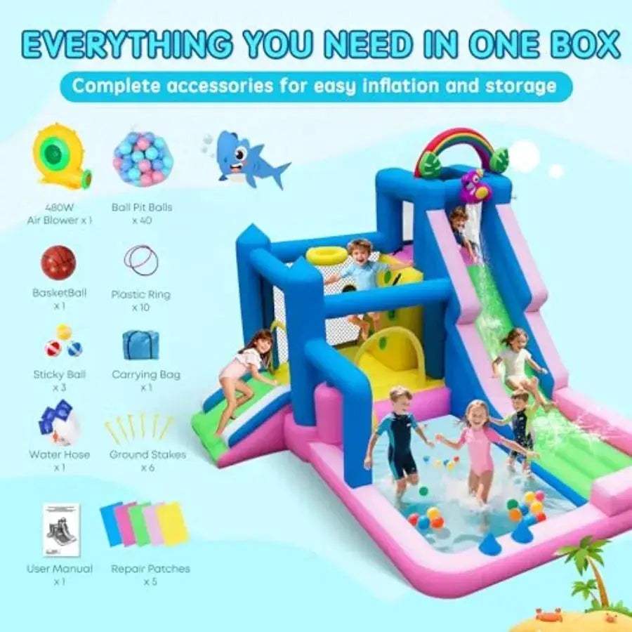Flamingo 10-In-1 Inflatable Bounce House With Dual Slides - ToylandEU