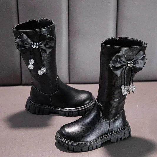 Girls' Knee High Winter Boots with Plush Lining and Zip Closure - Stylish Non-Slip Leather Snow Boots for Kids - ToylandEU™