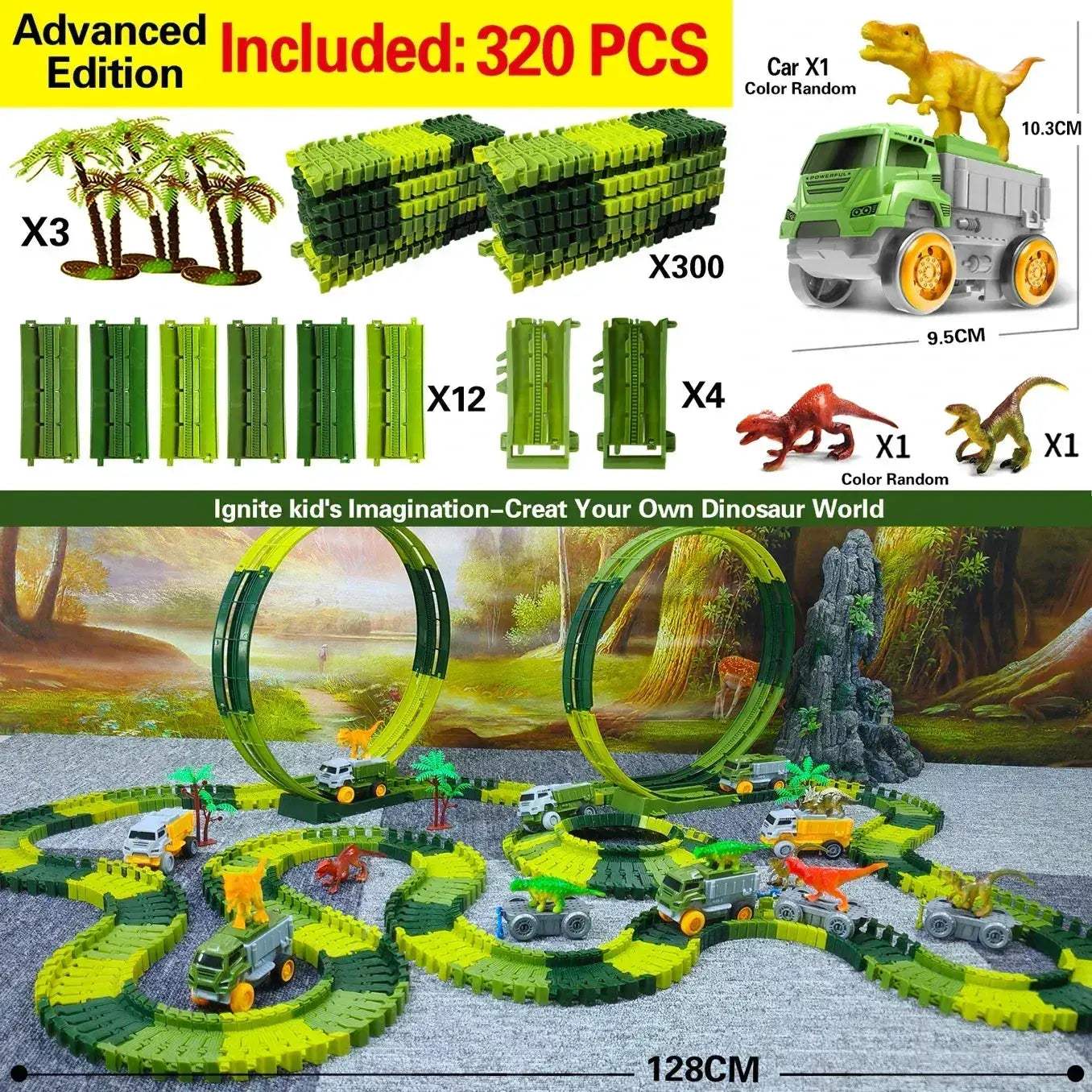 Flexible Dinosaur Car Track With LED Lights For Kids - ToylandEU