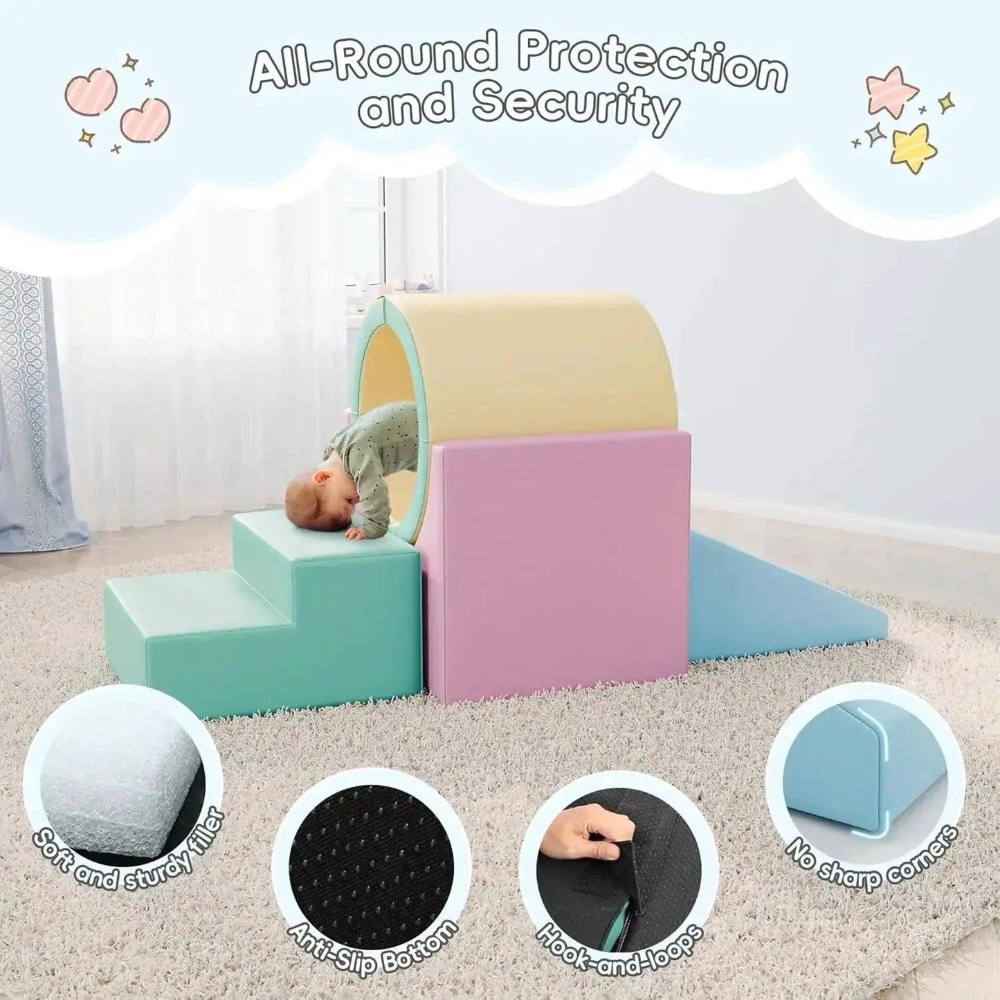 Foam Climber Tunnel Play Set Toddlers Safe Indoor - ToylandEU™