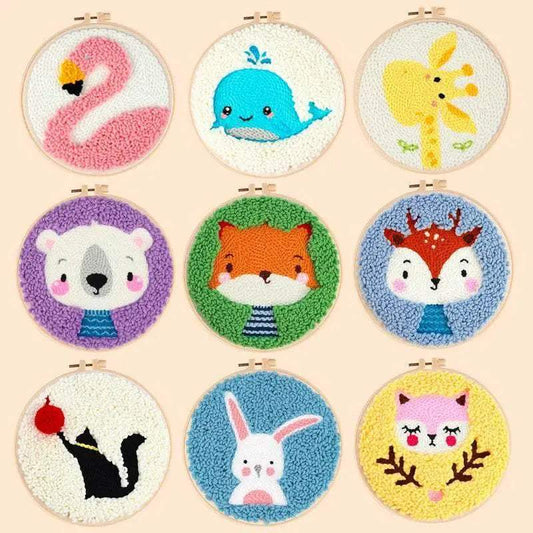 Fun and Easy Punch Needle Embroidery Kit for All Ages - Colorful Animal Cross Stitch Yarn Crafting Set - ToylandEU™