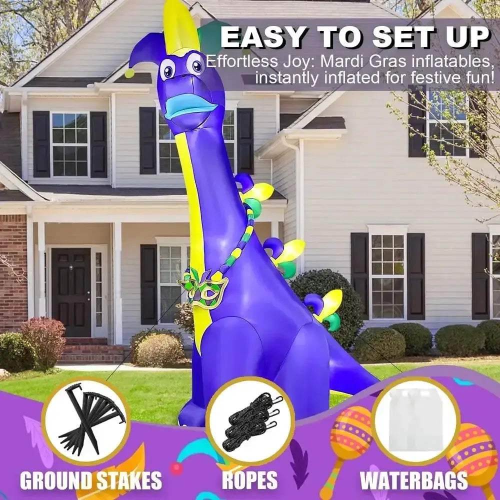 Giant 12ft Mardi Gras Dinosaur Inflatable with LED Lights - ToylandEU