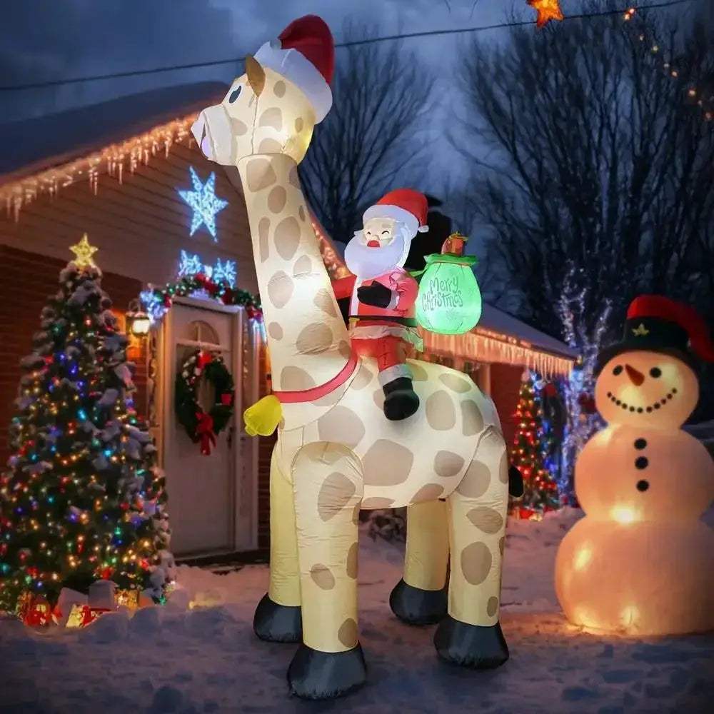 Giant Santa Riding Giraffe Inflatable With LED Lights - ToylandEU