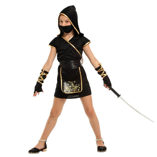 Girls' Black & Gold Ninja Warrior Costume for Halloween & Cosplay - ToylandEU