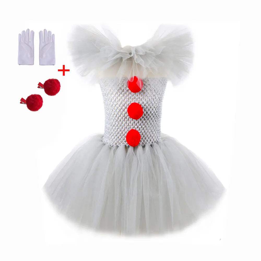 Girls Clown Tutu Dress | Ages 7-13 w/Gloves & Pin | Toylandeu™