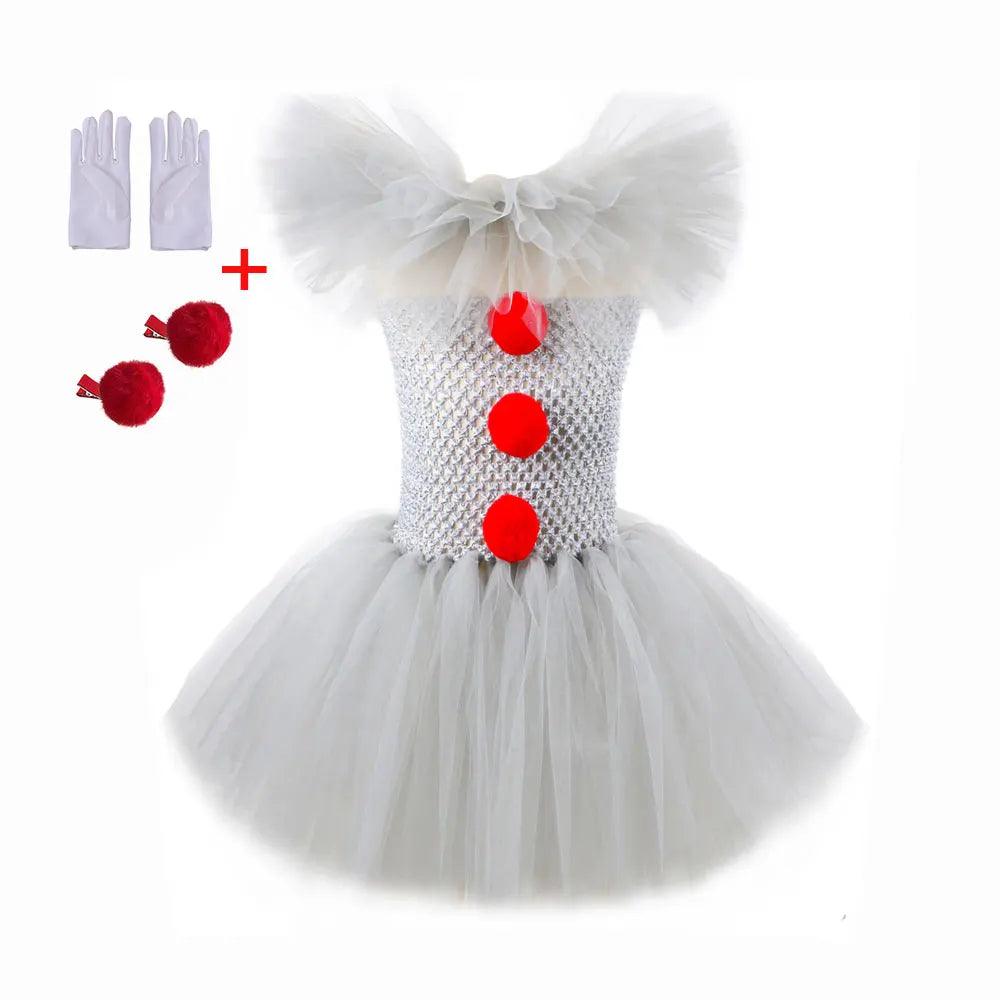 Girls Clown Tutu Dress | Ages 7-13 w/Gloves & Pin | Toylandeu™