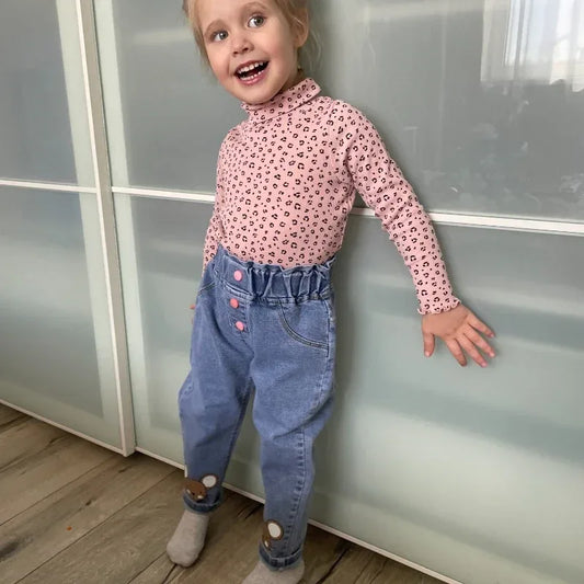 Girls Jeans For Kids With Pink Bow Elastic Waist Denim - ToylandEU