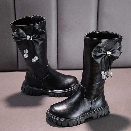 Girls' Knee High Winter Boots with Plush Lining and Zip Closure - Stylish Non-Slip Leather Snow Boots for Kids - ToylandEU