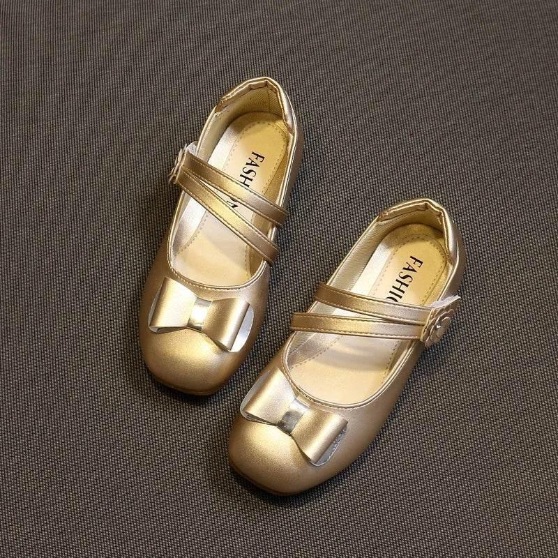 Girls Leather Shoes Kids Princess Bowtie Flats Soft Dance - ToylandEU™