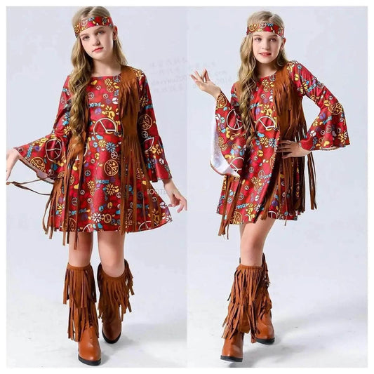 Girls Retro-Inspired Hippie Costume Set - Ideal for Halloween & Music Festivals - ToylandEU™