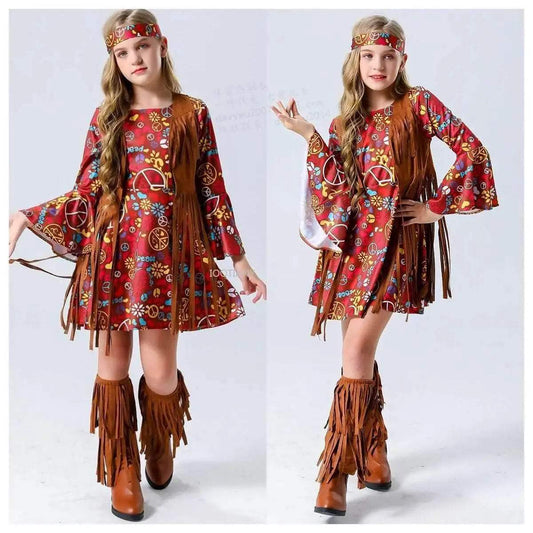Girls Retro-Inspired Hippie Costume Set - Ideal for Halloween & Music Festivals - ToylandEU
