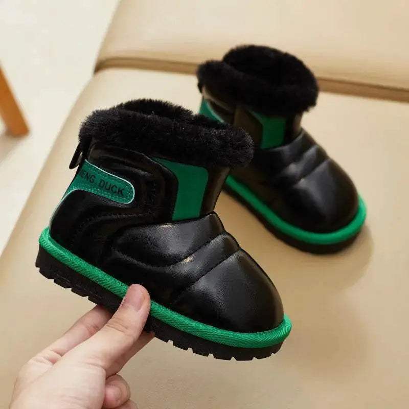 Girls' Waterproof Winter Snow Boots, Short Plush Leather Ankle Boots with Anti-Slip Sole - ToylandEU™