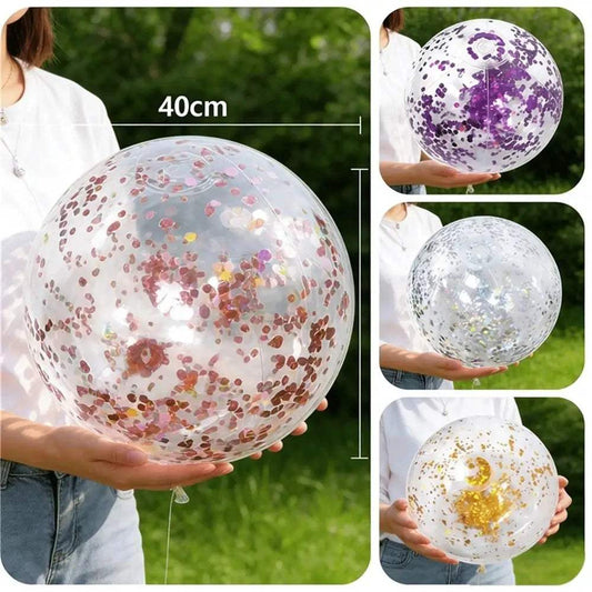 Glitter Inflatable Beach Ball 40cm Durable Pool Party - ToylandEU™