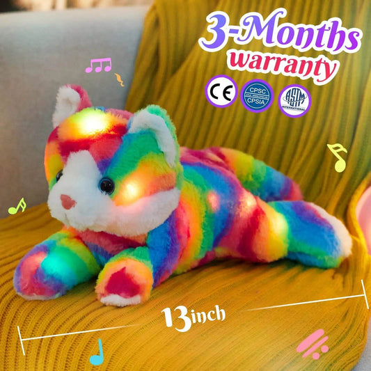 Glowing Rainbow Cat Plush Toy with Music - Adorable Night Light Buddy - ToylandEU