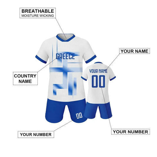 Greece Kids Custom Football Jersey With Name And Number Print Sublimation Knit Soccer Kit Youth Team Uniform - ToylandEU