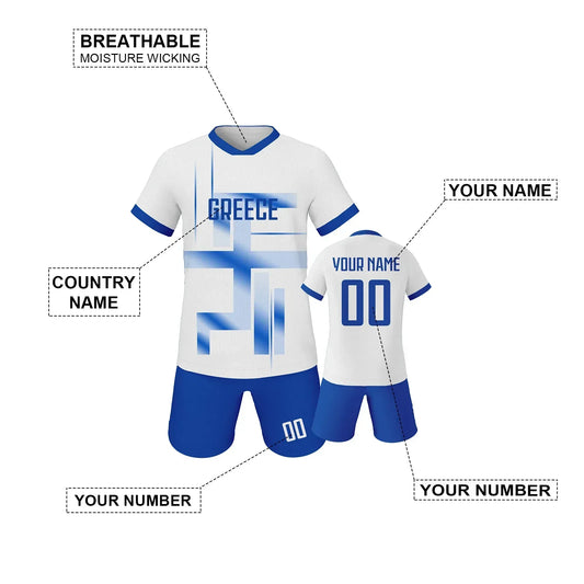 Greece Kids Custom Football Jersey With Name And Number Print Sublimation Knit Soccer Kit Youth Team Uniform - ToylandEU