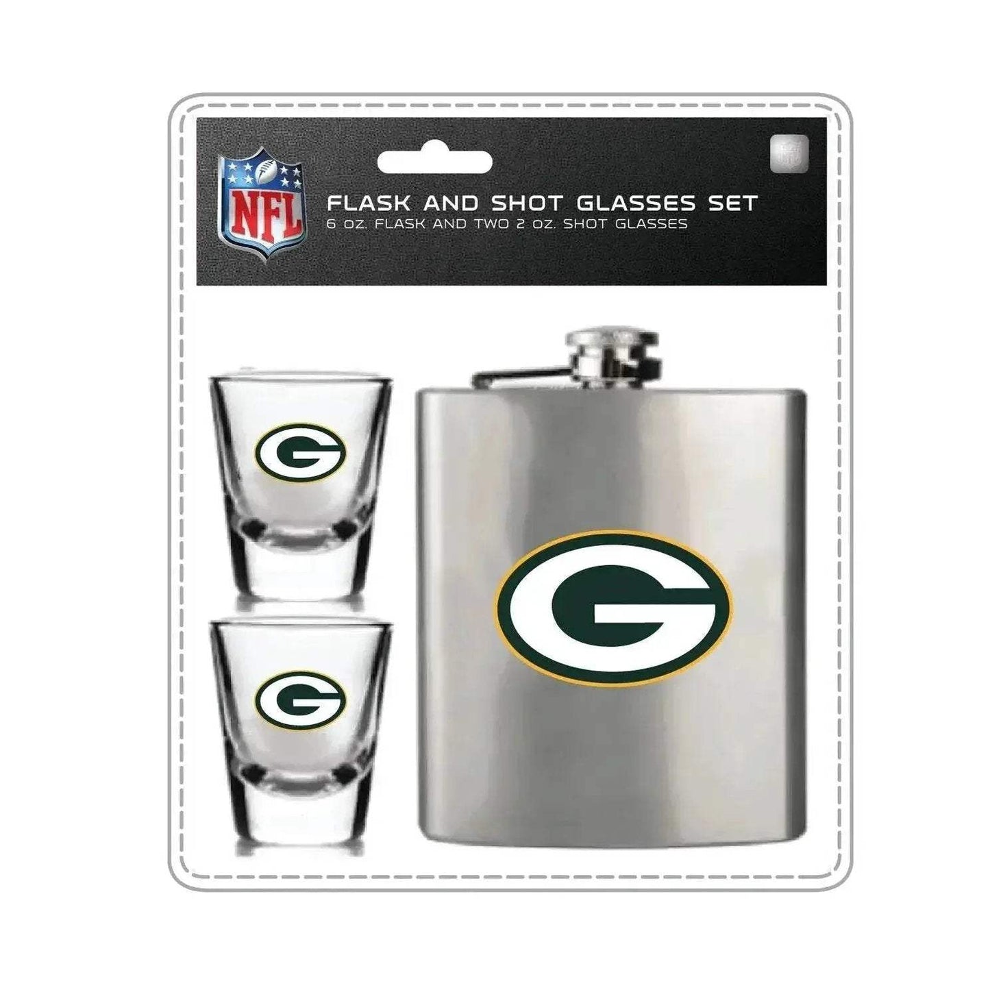 Green Bay Packers Flask And Shot Glass Set With Logo - ToylandEU™
