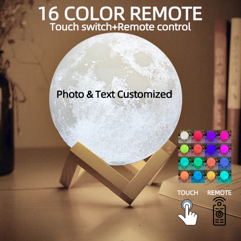 3D Printed Moon Lamp | USB Rechargeable | LED Night Light | Custom Photo