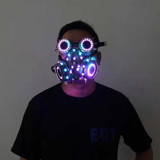 Full color LED lighting Steampunk Glasses Gas Masks Goggles Cosplay Bar Props Gothic Anti-Fog Haze Men and Women Mask - ToylandEU