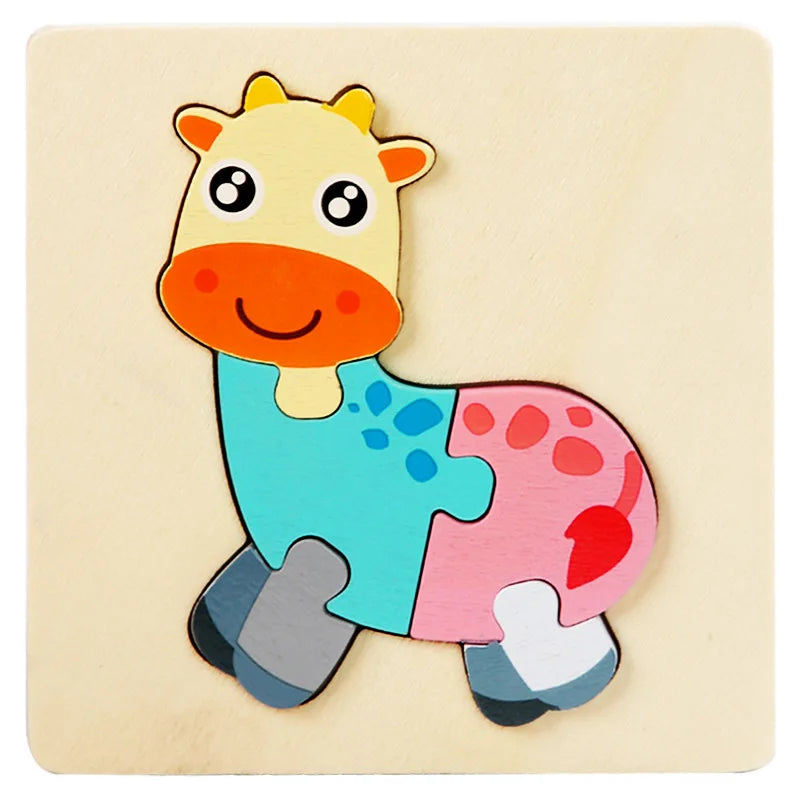 Wooden Puzzle | 3D Cartoon Animals | Educational Early Learning Toy | Unisex