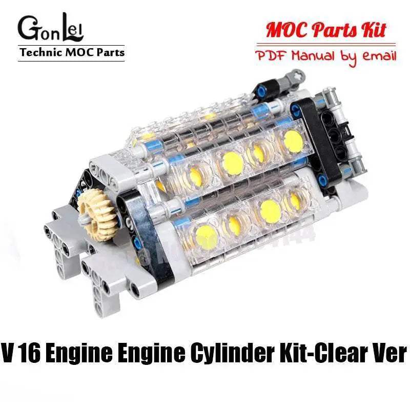 MOC Technical V8 16-Cylinder Engine Unit Building Block Kit Building Bricks MOC - ToylandEU
