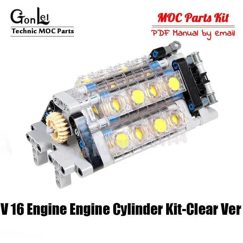 MOC Technical V8 16-Cylinder Engine Unit Building Block Kit Building Bricks MOC - ToylandEU
