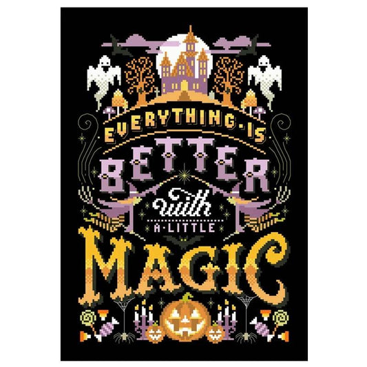 Halloween Magic Night Cross Stitch Kit - Cartoon Design with Cotton Threads on Black Canvas for DIY Embroidery - ToylandEU