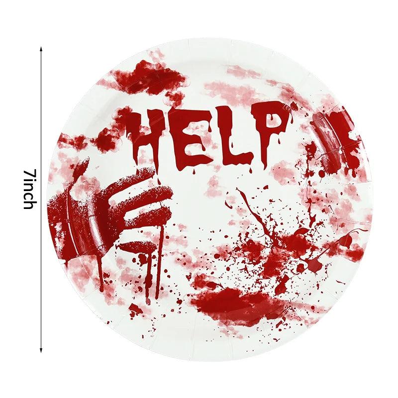 Halloween Paper Plates With Blood Handprint | Toylandeu