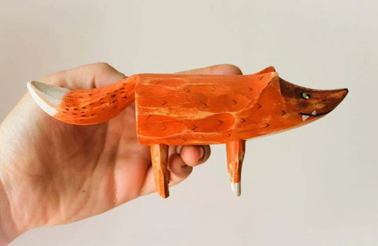 Hand Carved Wooden Fox Toy For Creative Imaginative Play - ToylandEU