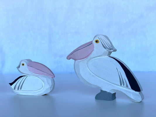 Hand Carved Wooden Pelican Figurines Set Of 3 Detailed - ToylandEU