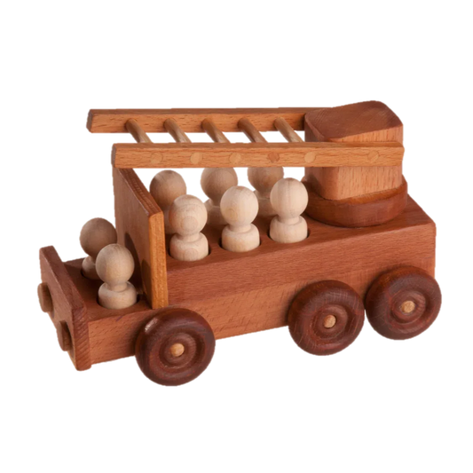 Handcrafted Wooden Fire Truck Toy With Moving Ladder - ToylandEU