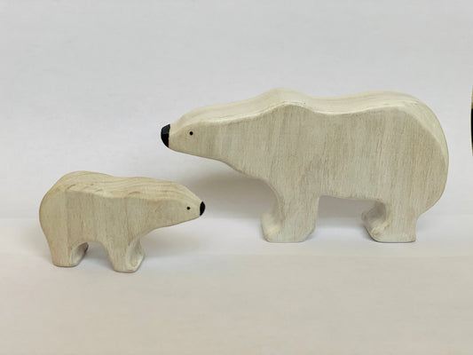 Handcrafted Wooden Polar Bear Figurine Set With Cub - ToylandEU