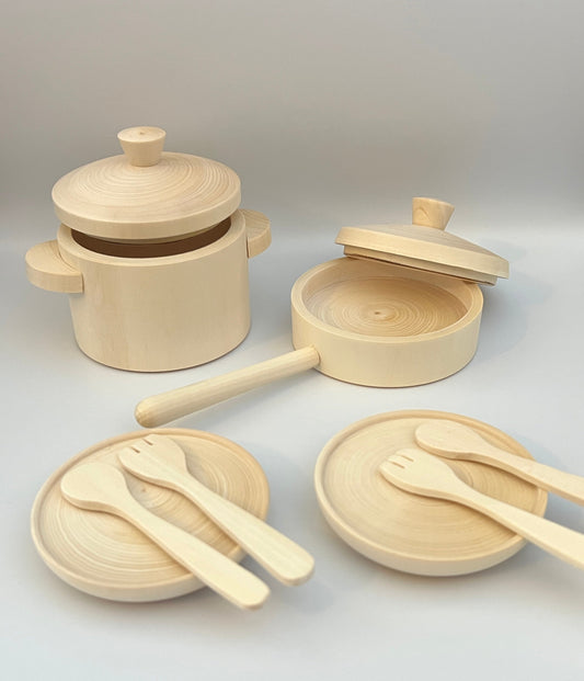 Handcrafted Wooden Pots And Pans Playset For Kids Kitchen - ToylandEU
