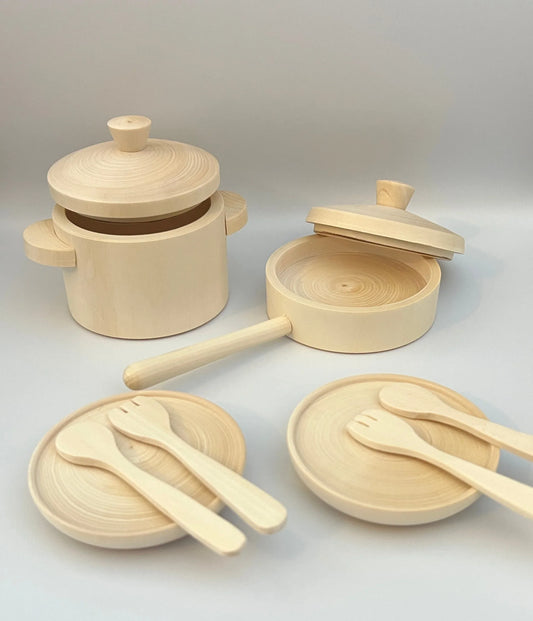 Handcrafted Wooden Pots And Pans Playset For Kids Kitchen - ToylandEU