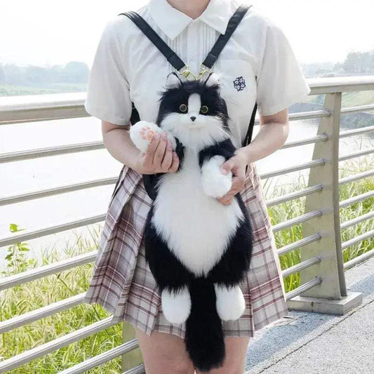 Handmade Plush Kitten Backpack With Tuxedo Design For Women And Kids - ToylandEU