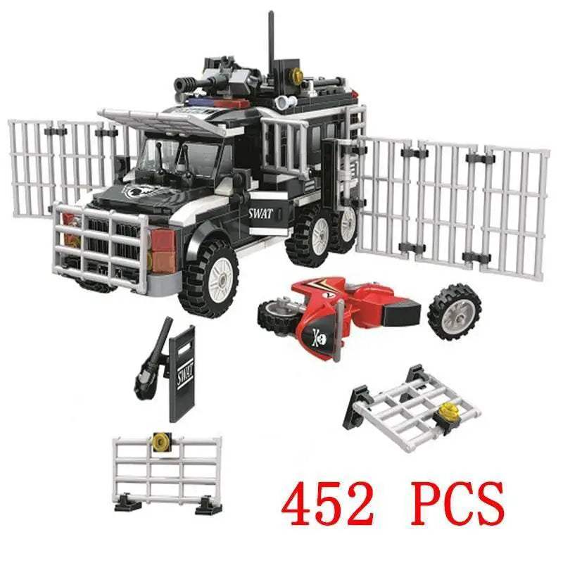 Premium Lego Compatible Building Blocks Set Multi Vehicle City Police Station Bus Car Helicopter Army Trucks For Kids - ToylandEU