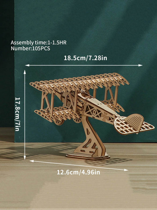 High-Quality 3D Wooden Puzzle Bi-Plane Model Kit for DIY Craft Enthusiasts and Gift Givers - ToylandEU