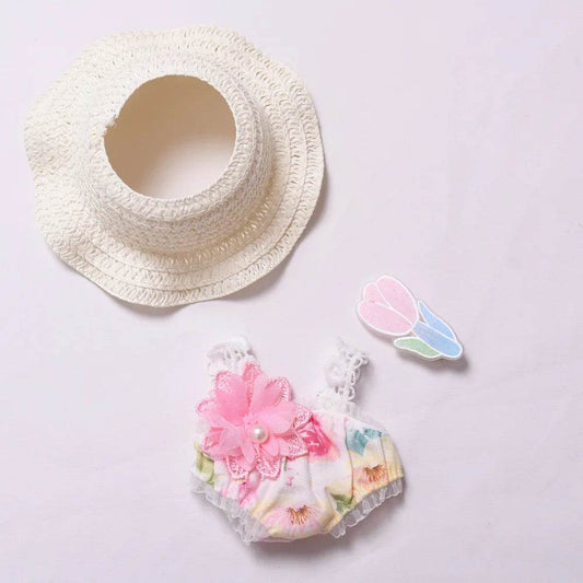 High-Quality Plush Doll Clothing Set with Blue Flower Skirt and Straw Hat for Labubu Plush Toys Ages 0-14 Years Labubu - ToylandEU