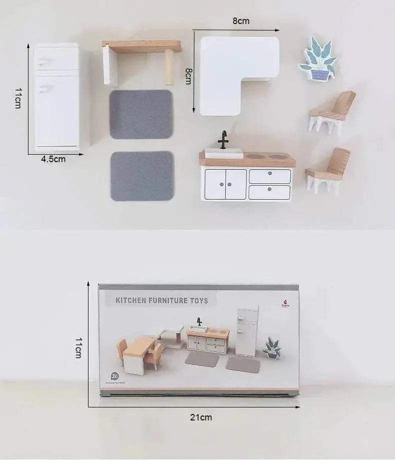 High-Quality Wooden Dollhouse Furniture Set Miniature Bedroom and Kitchen Accessories for Kids Aged 3 to 6 - ToylandEU