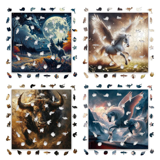 High Quality Wooden Jigsaw Puzzle Featuring Wolf Flying Horse Cow Design Ideal Gift for Ages 14 and Up - ToylandEU