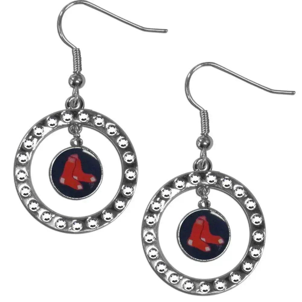 Boston Red Sox Rhinestone Hoop Earrings With Logo Charm - ToylandEU™