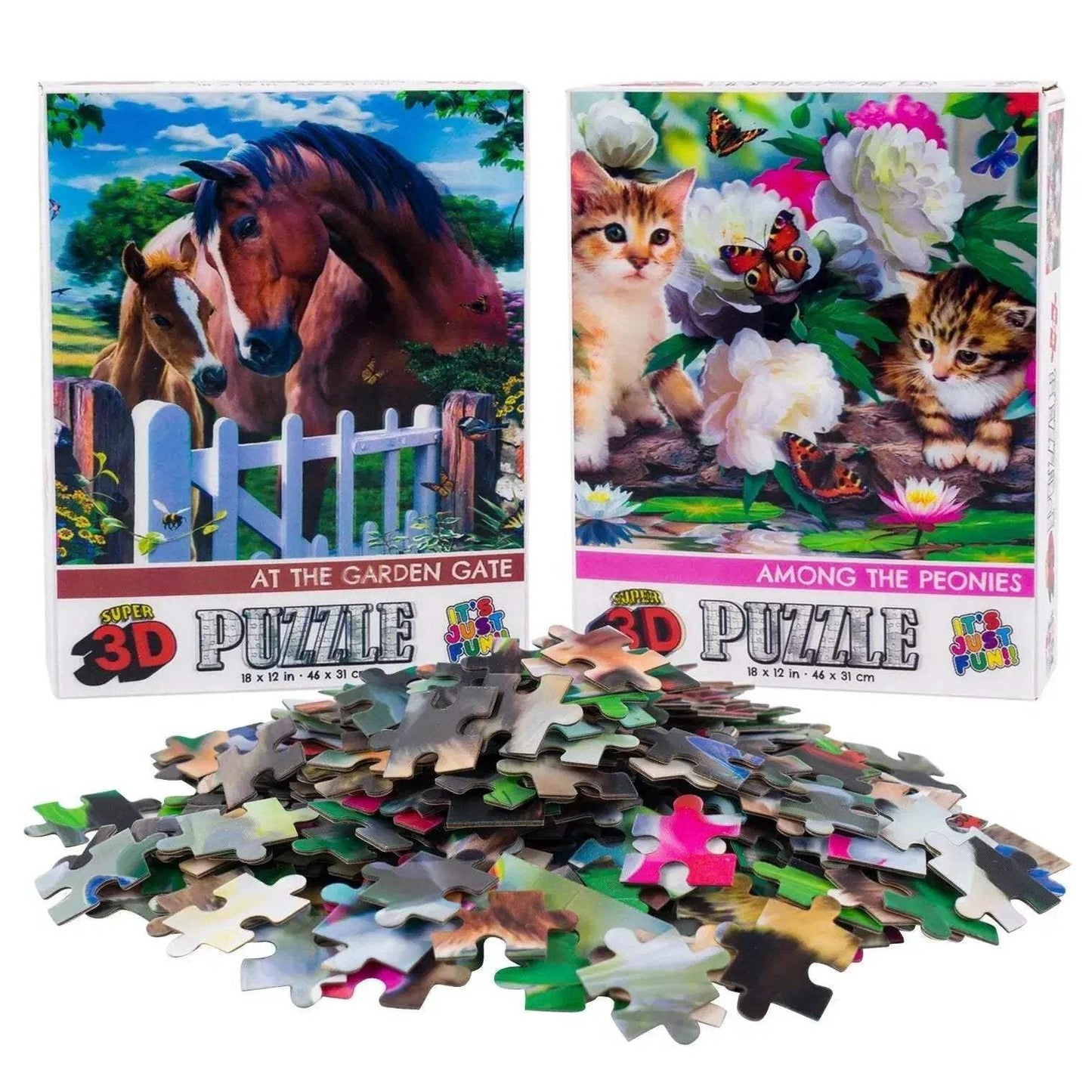 Horses & Kittens Set of 2 300 Piece Lenticular Jigsaw Puzzles Prime 3D - ToylandEU