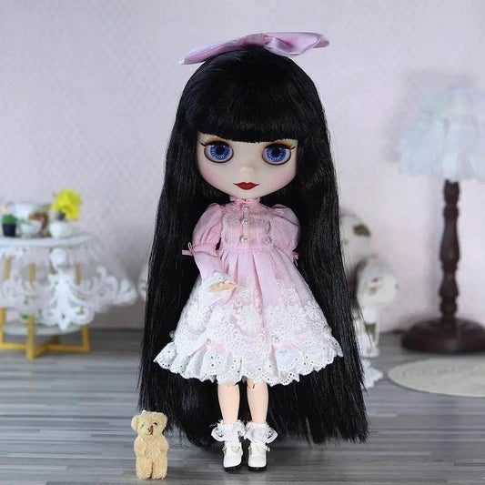 ICY DBS Blyth Doll 1/6 Joint 30cm White Skin Black Hair Set Doll BJD Toy - ToylandEU™