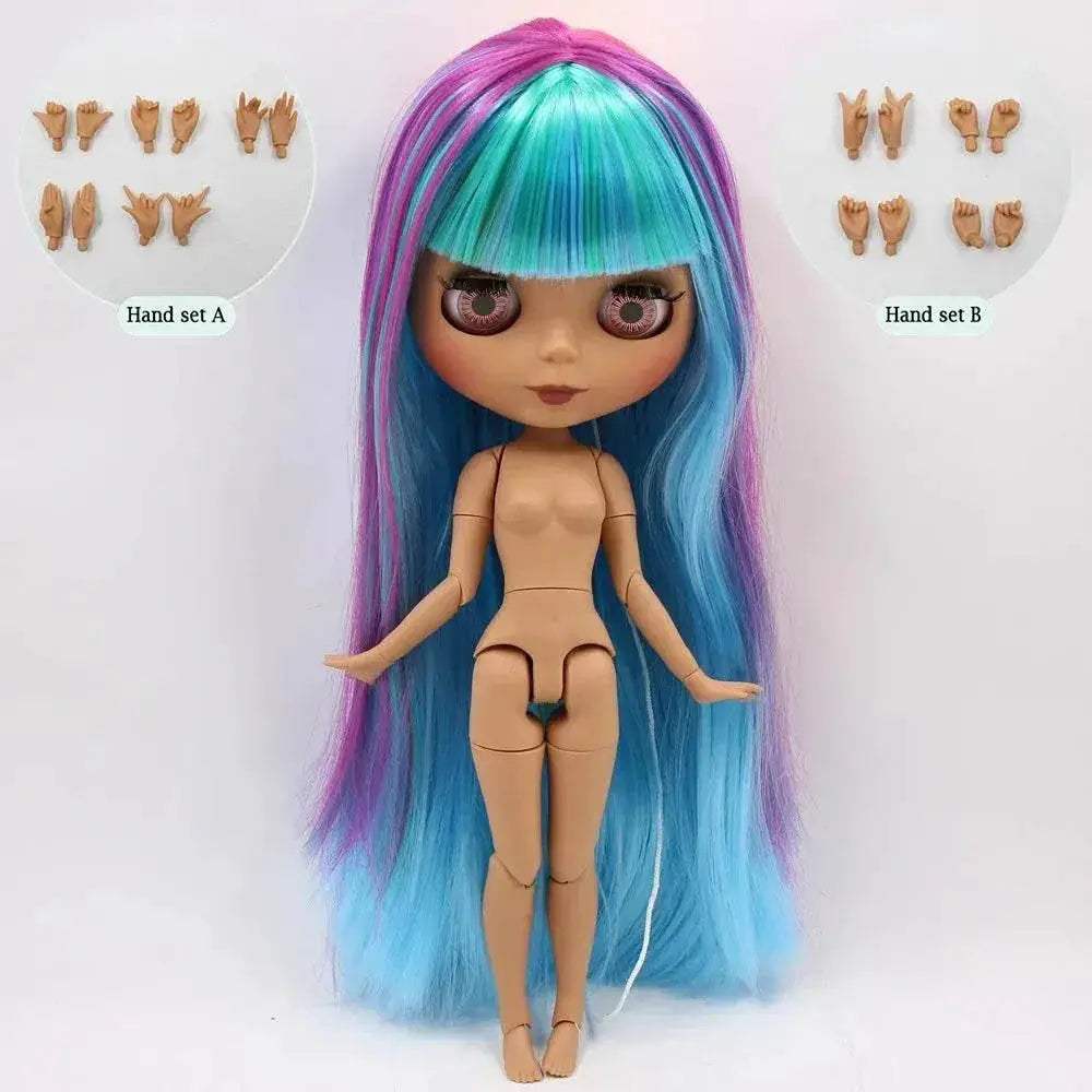 ICY DBS Blyth Doll No.BL7color Colorful Rainbow Hair Black Matte Face 1/6 BJD Anime Girl - ToylandEU
