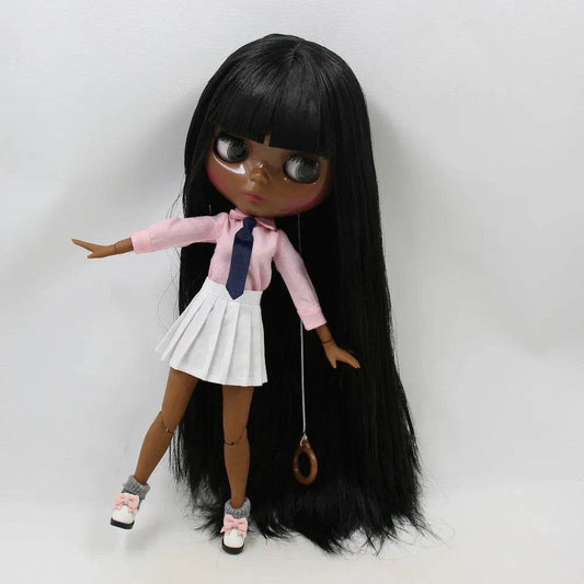 ICY DBS Blyth Doll Super Black Skin Black Hair African American Shiny Face 30cm Toy 1/6 BJD - ToylandEU