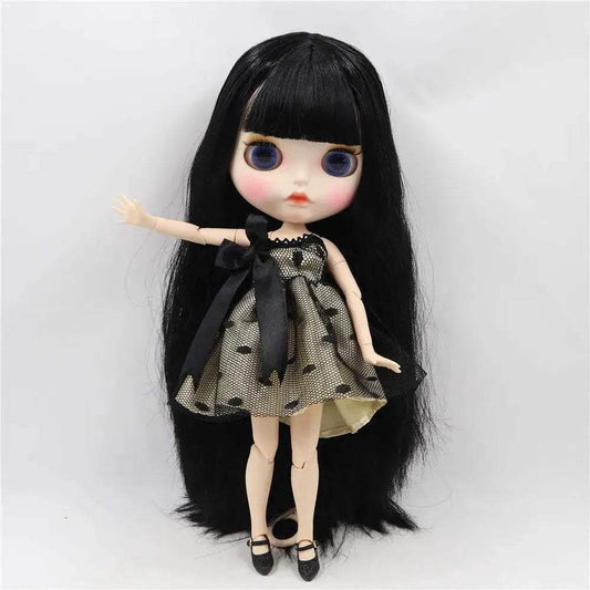 ICY DBS Blyth Doll White Skin Joint Body Black Straight Hair New Matte Face with Eyebrows Lip Gloss BL117 - ToylandEU™